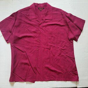 Linea Uomo Men's Casual Button-Down Shirt, Short Sleeves, XXL, Burgandy Color